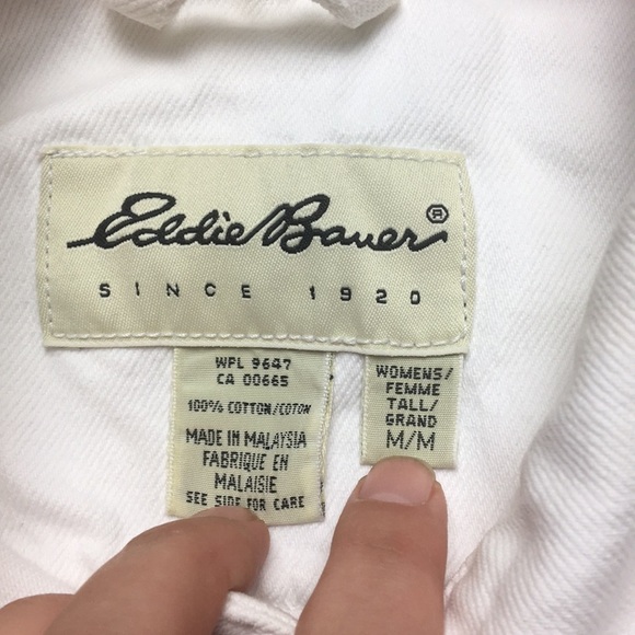WHITE DENIM EDDIE BAUER CATALOGUE BUTTON UP JEAN JACKET - Picture 3 of 5